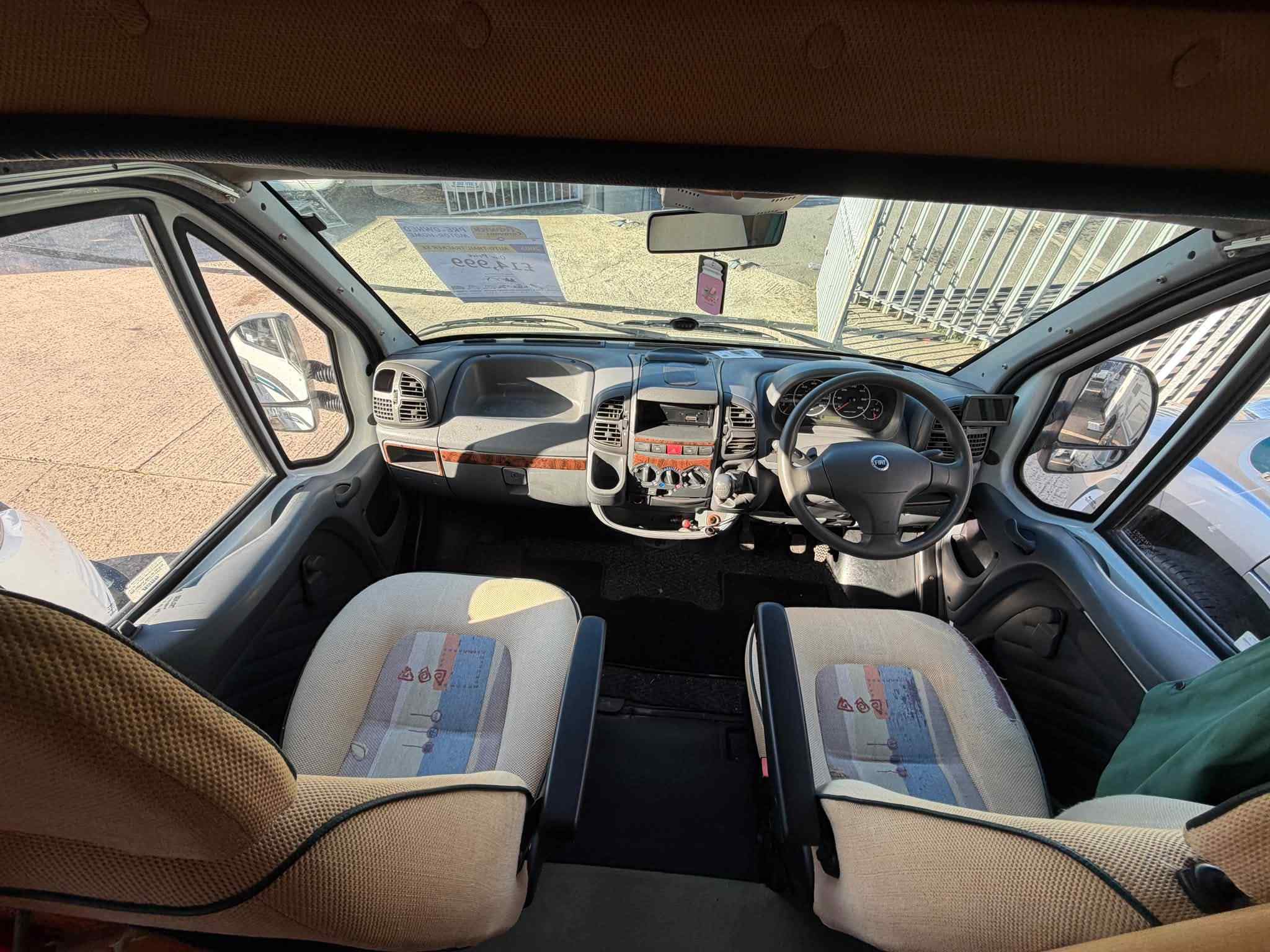 2005 Auto-Trail Tracker SE motorhome showing Fiat Ducato dashboard and manual gearbox